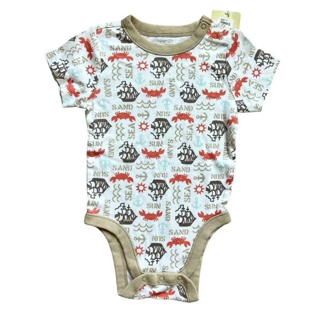 NWT Baby Boys Old Navy Sand & Sea Nautical Beach Life Bodysuit - Sz 12-18 mo